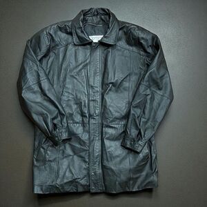 Comint For Men Vintage 90s Black Genuine Leather Trench Coat Men's Size Large